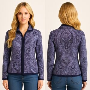 Pendleton Merino Wool Paisley Jacket Cardigan Purple Petite P    F261